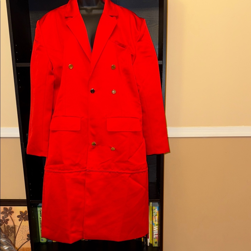 Red Double-Breasted Convertible Trench Coat & Blazer